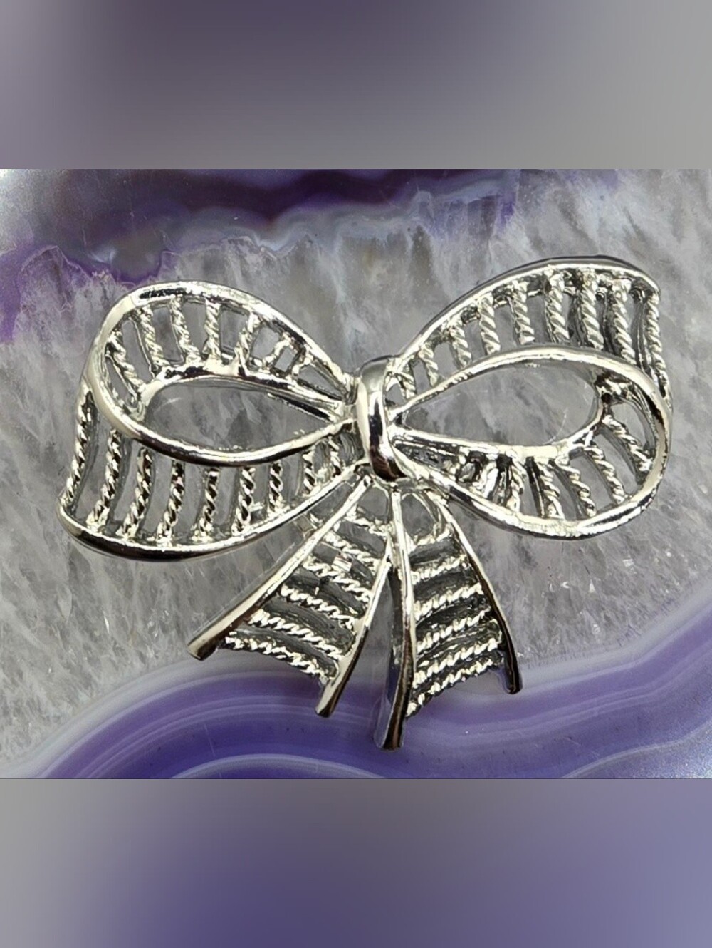 Gerry's Ribbon Bow Brooch Silver Tone 2" X 1¾" Vintage
